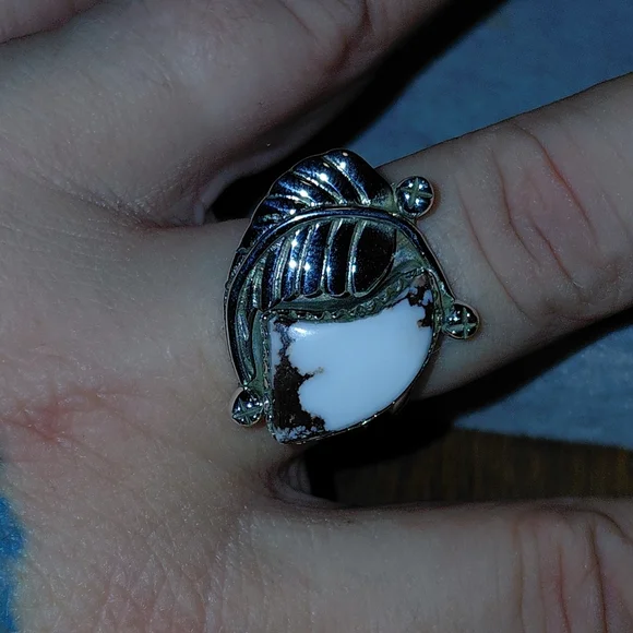 Wild Horse Jasper Horn Shaped Silver Statement Ring - Picture 6 of 15